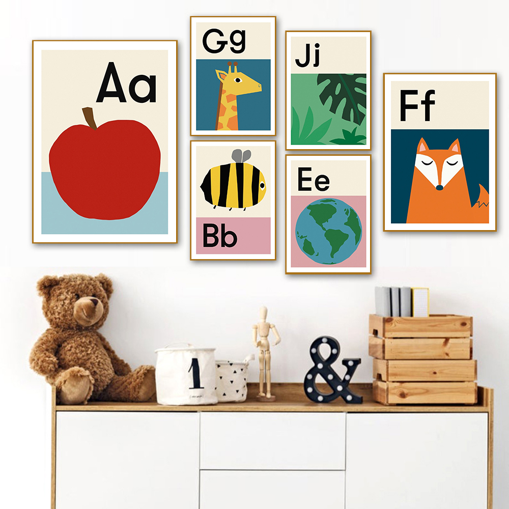 Baby Nursery Images Free - Karikatür ABCD Alfabe Posteri Eğitim Tuval