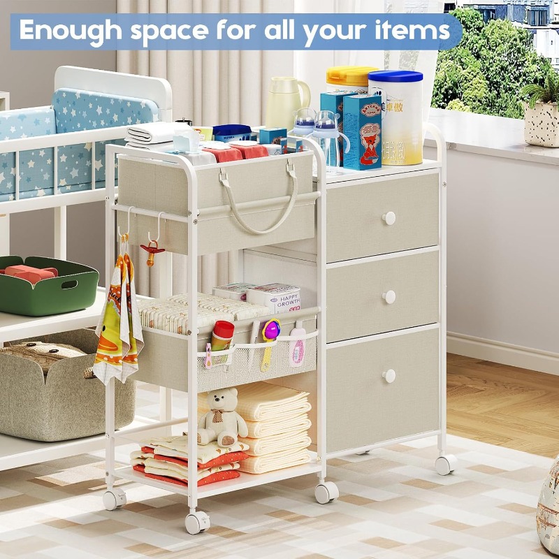 Baby Nursery Utility Cart - Büyük Kapasiteli Bebek Bezi Düzenleyici Arabası