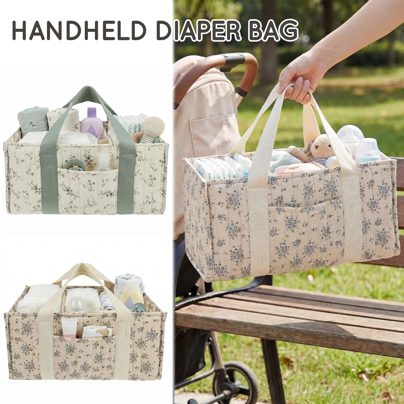 Diaper Caddy Organizer - Katlanabilir Bebek Bezi Düzenleyici Çiçek Desenli