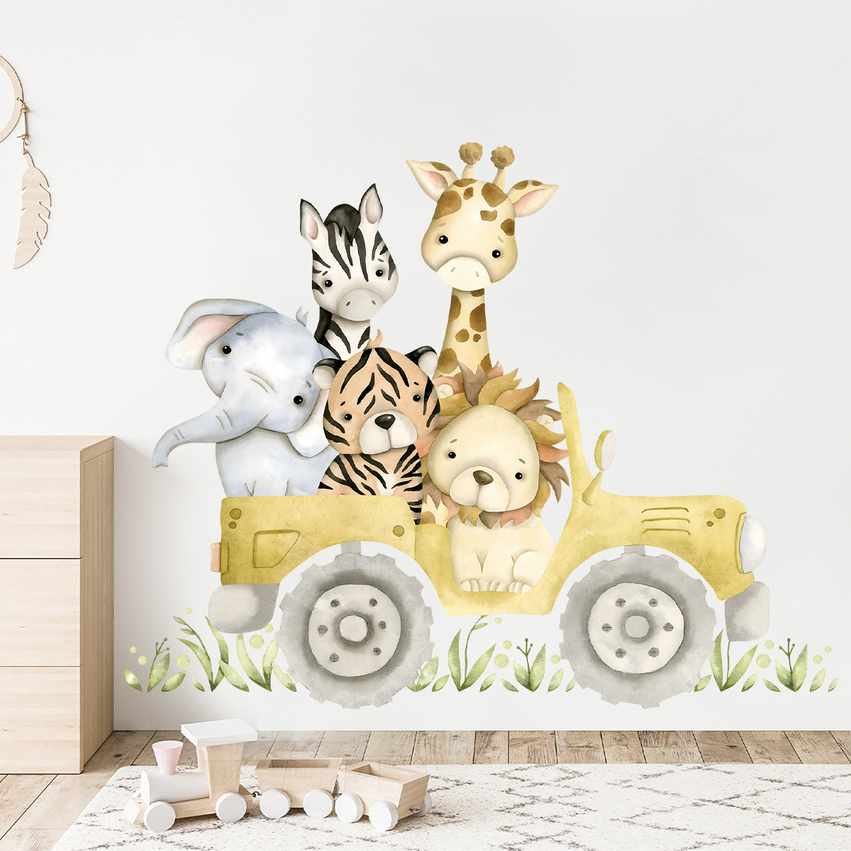 Baby Nursery Wall Stickers - Sevimli Hayvanlar Sürücü Jeep duvar çıkartmaları
