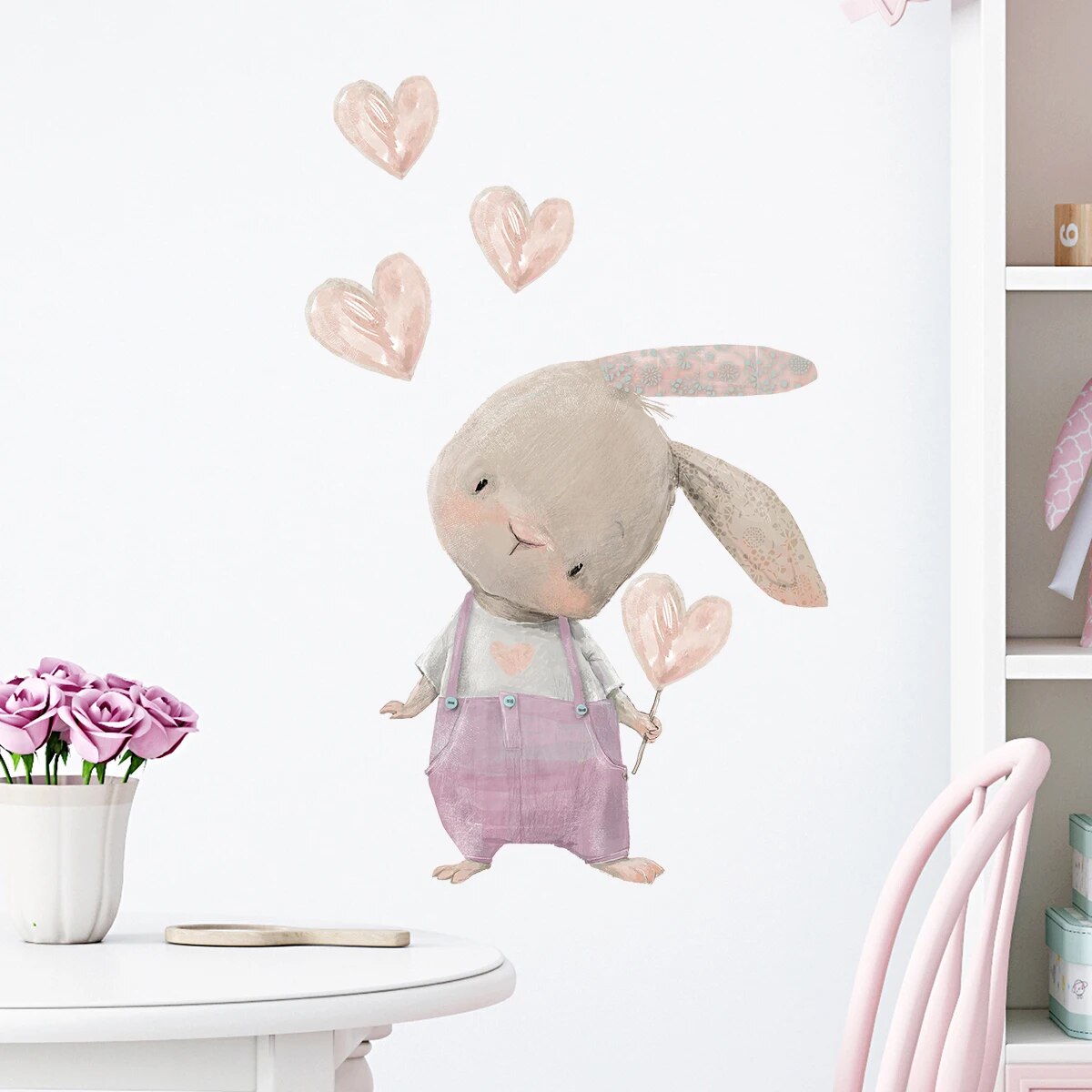 Baby Nursery Wall Stickers - Karikatür Sevimli Jartiyer Tavşan Balon Aşk