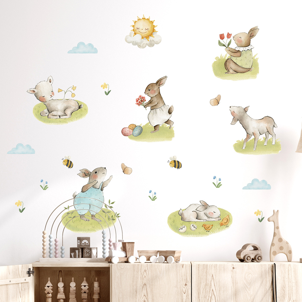 Baby Nursery Wall Stickers - Woodland güzel Bunny duvar çıkartmaları orman