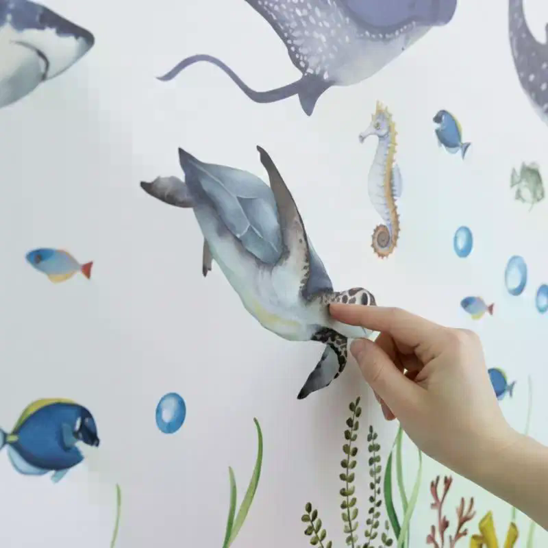 Baby Nursery Wall Stickers - Okyanus Yaşamı Duvar Çıkartmaları Suluboya Köpekbalıkları