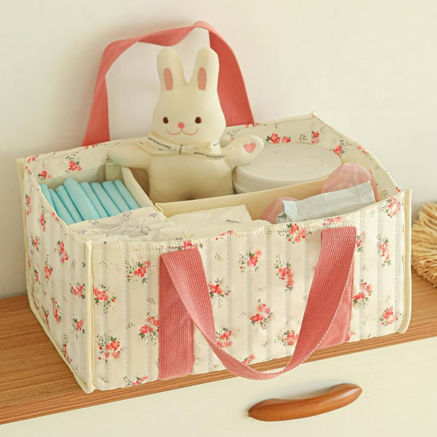 Diaper Caddy Organizer - Çiçek Desenli Bebek Bezi Düzenleyici, Bölmeli