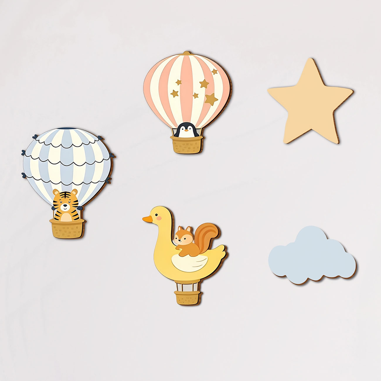 Baby Nursery Wall Stickers - 5 Adet Hayvan Sıcak Hava Balonu