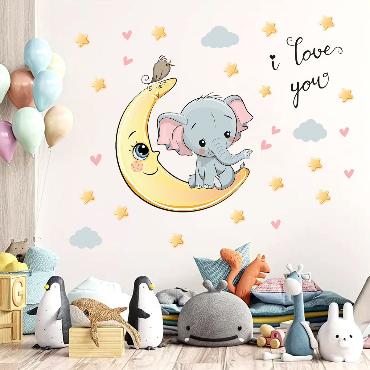 Karikatür Ay Iyi Geceler Fil d - Baby Nursery Wall Stickers incelemesi ve fiyatı