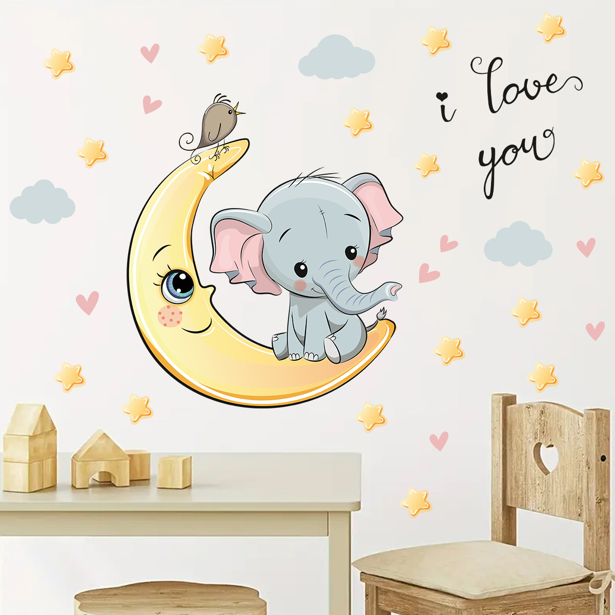 Karikatür Ay Iyi Geceler Fil d - Baby Nursery Wall Stickers incelemesi ve fiyatı