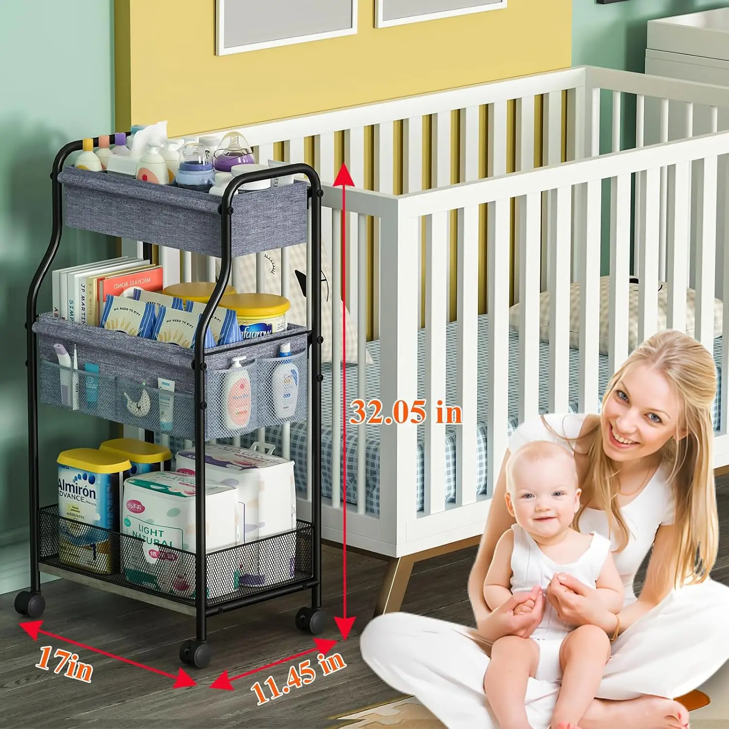 3 Katmanlı Bebek Bezi Düzenley - Baby Nursery Utility Cart incelemesi ve fiyatı