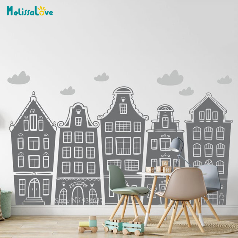İskandinav evler ve bulutlar ç - Baby Nursery Wall Stickers incelemesi ve fiyatı