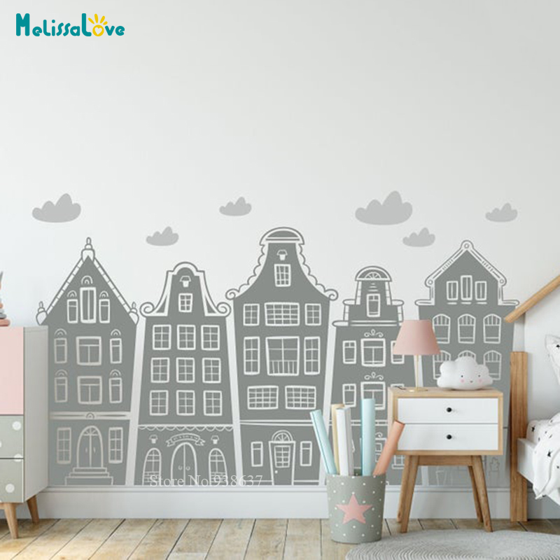 İskandinav evler ve bulutlar ç - Baby Nursery Wall Stickers incelemesi ve fiyatı